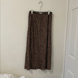 Leopard Print Satin Midi Skirt
